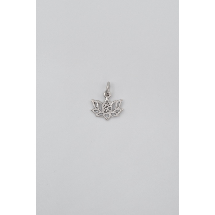 Minimal Om Sembollü Lotus Çiçeği Kolye Ucu - Antik Gümüş Kaplama - Kadın Erkek