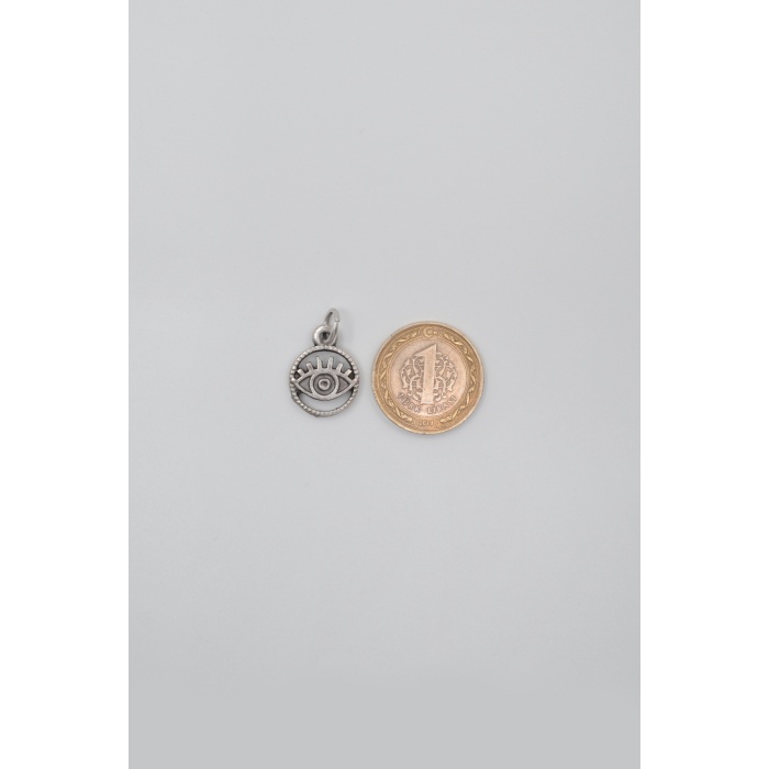 Minimalist Göz - Nazar Kolye Ucu - Antik Gümüş Kaplama - Kadın Erkek