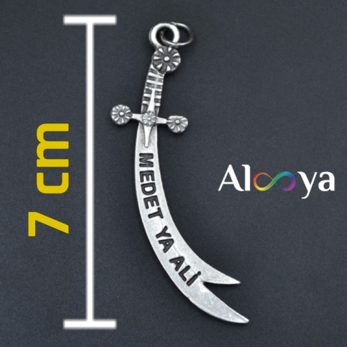 Koruyucu Zülfikar Kılıcı Gümüş Kaplama Örme Zincir Kolye