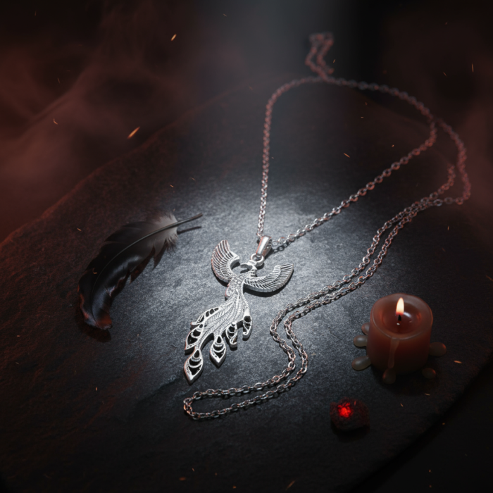 Efsanevi Zümrüdü Anka Kuşu Gümüş Kaplama Düz Zincir Kolye