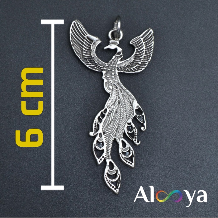 Efsanevi Zümrüdü Anka Kuşu Gümüş Kaplama Örme Zincir Kolye