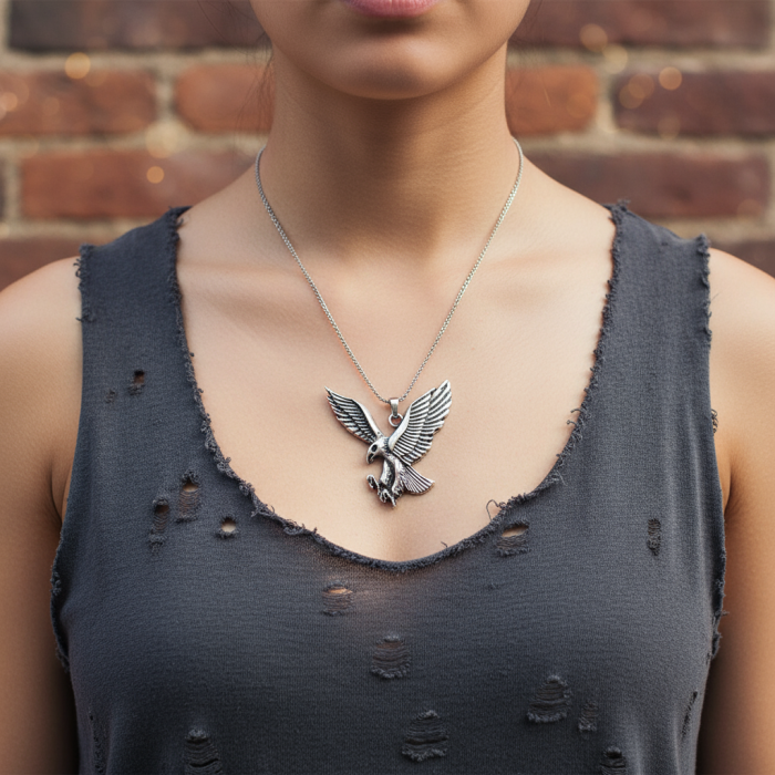 Görkemli Kartal Gümüş Kaplama Düz Zincir Kolye