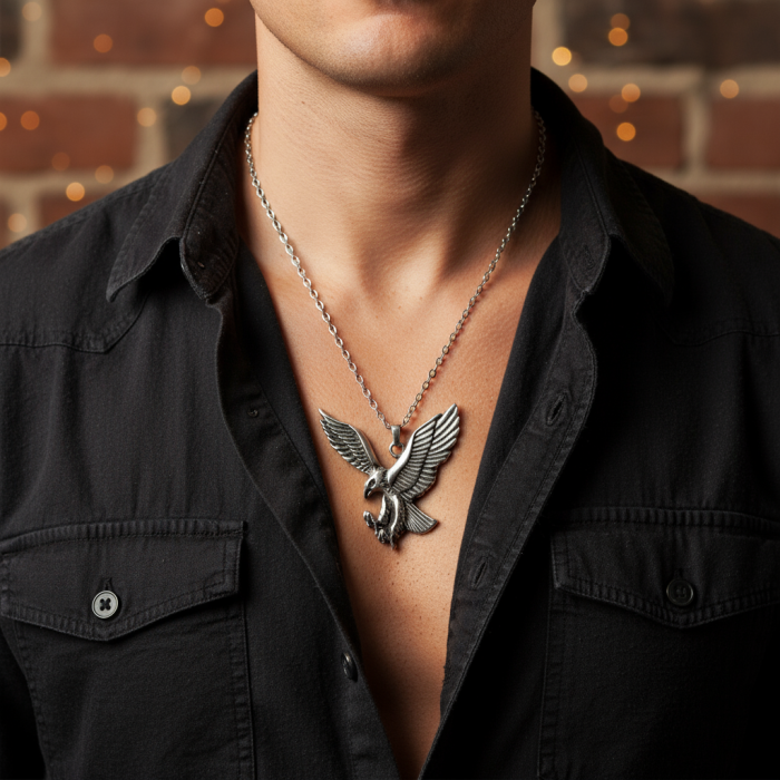 Görkemli Kartal Gümüş Kaplama Düz Zincir Kolye