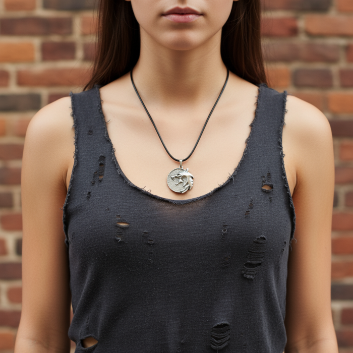 Witcher 3 Madalyon Gümüş Kaplama Deri İp Kolye