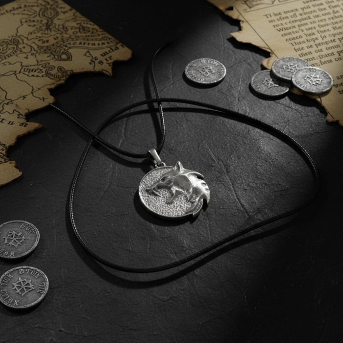 Witcher 3 Madalyon Gümüş Kaplama Deri İp Kolye