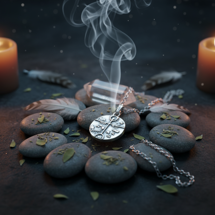 Türk Kam - Şaman Davulu Gümüş Kaplama Düz Zincir Kolye