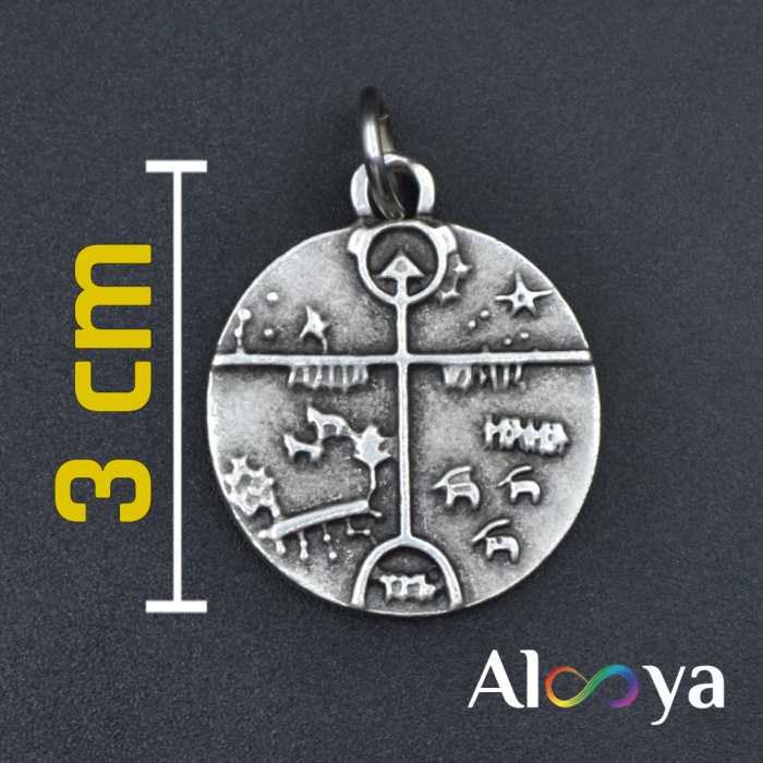 Türk Kam - Şaman Davulu Gümüş Kaplama Örme Zincir Kolye