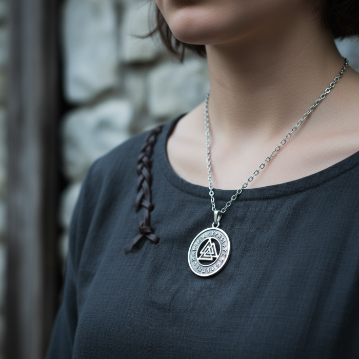 Mitolojik Viking Run Büyülü Sembol Gümüş Kaplama Düz Zincir Kolye