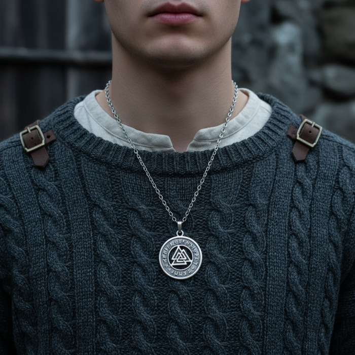 Mitolojik Viking Run Büyülü Sembol Gümüş Kaplama Düz Zincir Kolye