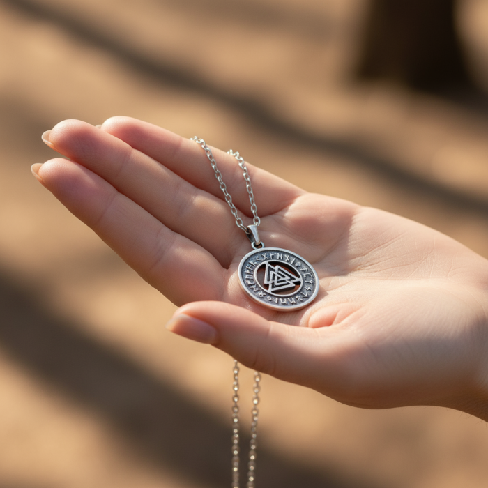 Mitolojik Viking Run Büyülü Sembol Gümüş Kaplama Düz Zincir Kolye
