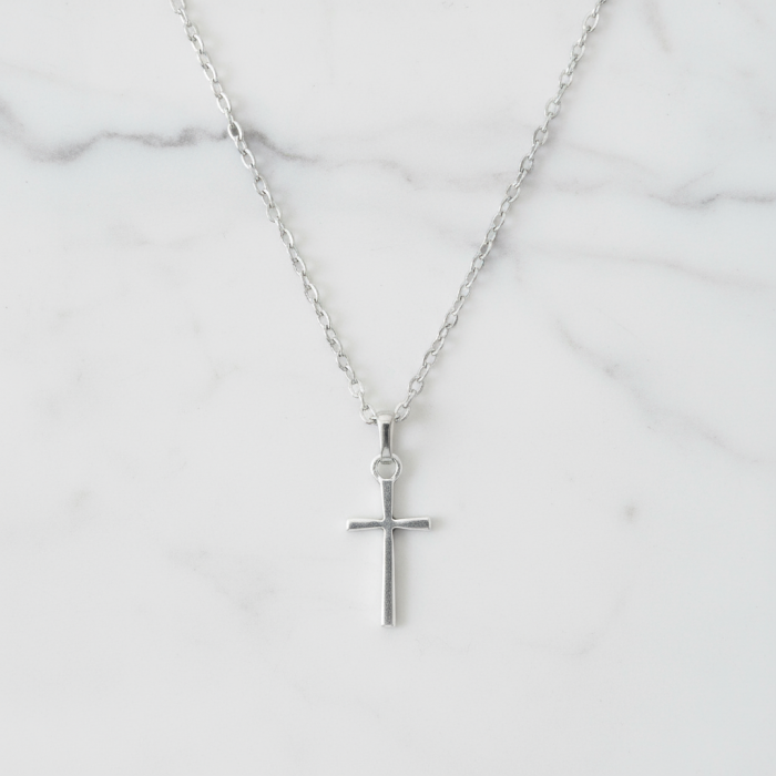 Mini Haç Gümüş Kaplama Düz Zincir Kolye