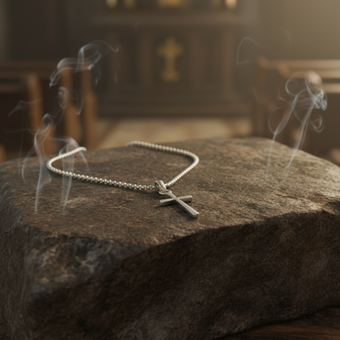Mini Haç Gümüş Kaplama Örme Zincir Kolye