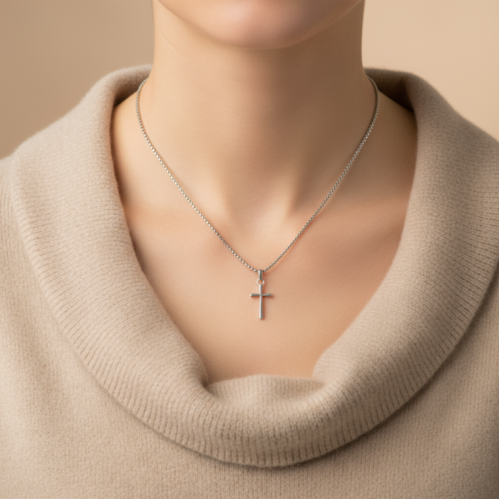 Mini Haç Gümüş Kaplama Örme Zincir Kolye