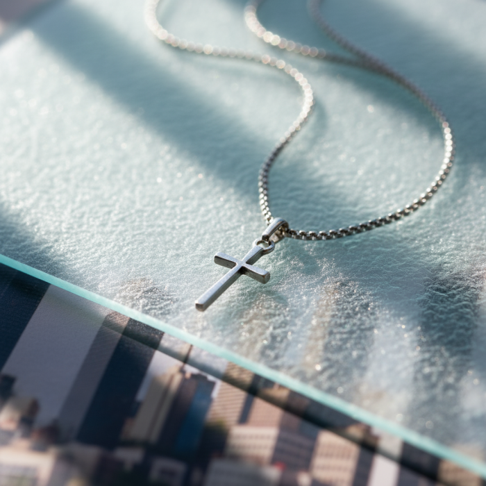 Mini Haç Gümüş Kaplama Örme Zincir Kolye