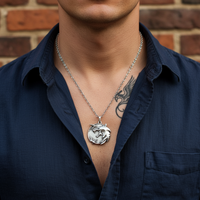 Büyülü Witcher 3 Madalyon Gümüş Kaplama Düz Zincir Kolye