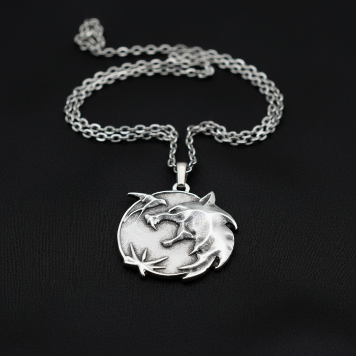 Büyülü Witcher 3 Madalyon Gümüş Kaplama Düz Zincir Kolye