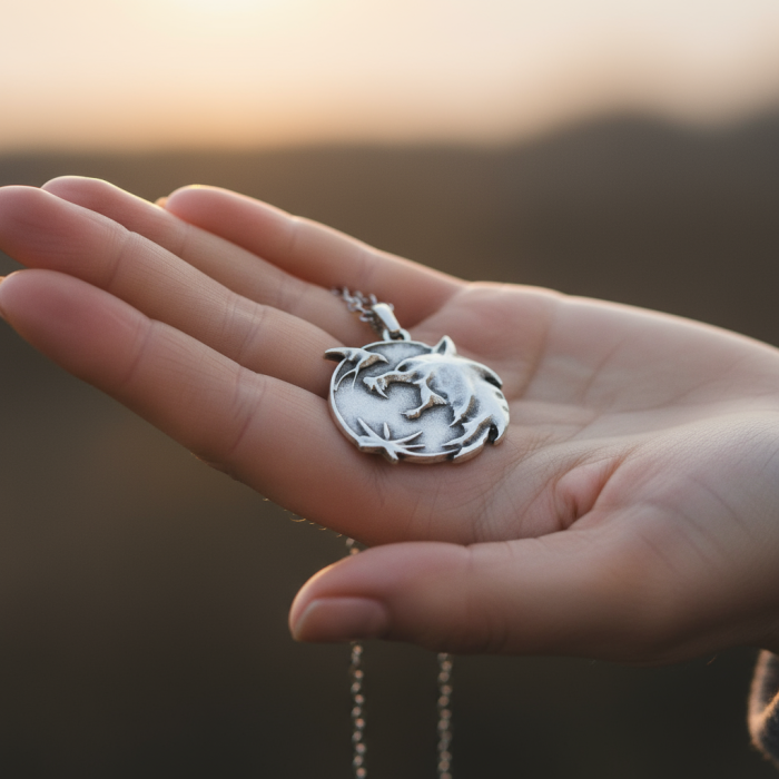 Büyülü Witcher 3 Madalyon Gümüş Kaplama Düz Zincir Kolye