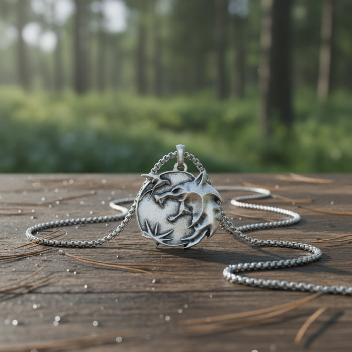 Büyülü Witcher 3 Madalyon Gümüş Kaplama Örme Zincir Kolye
