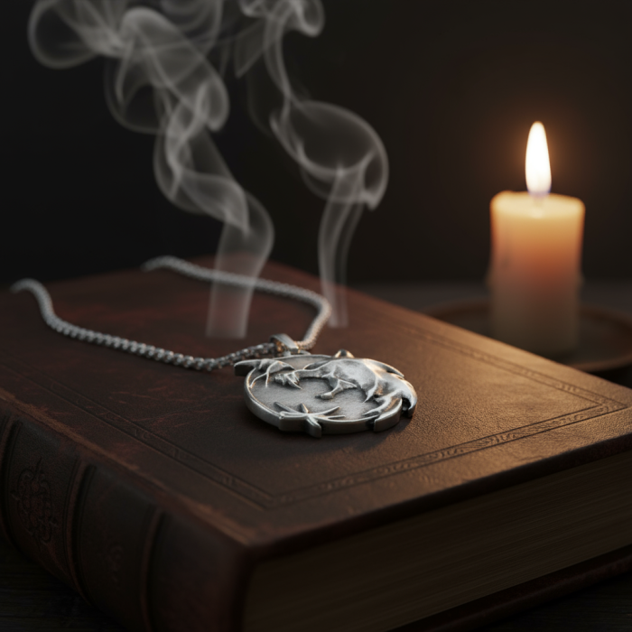 Büyülü Witcher 3 Madalyon Gümüş Kaplama Örme Zincir Kolye