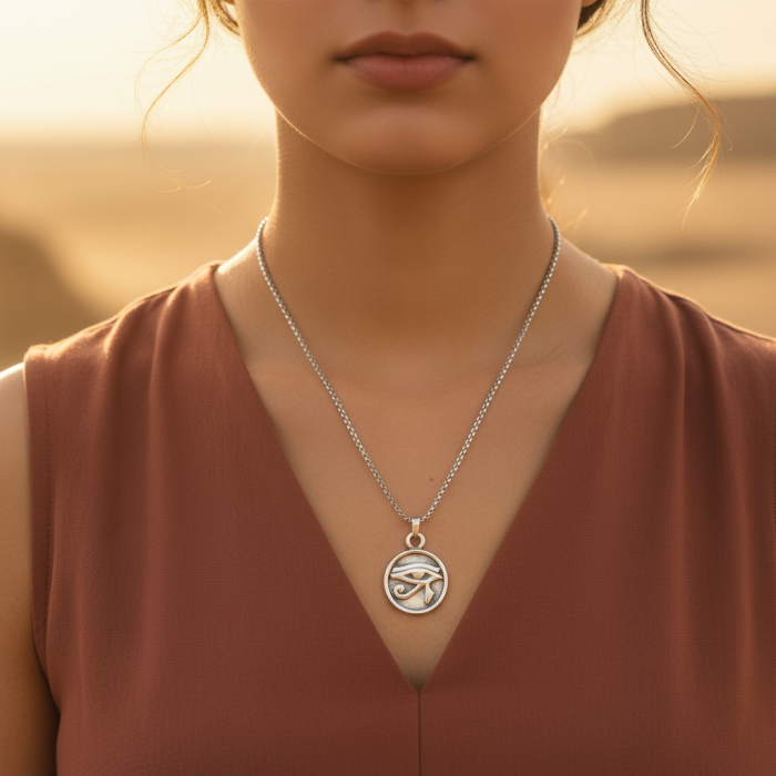 Güneş Tanrısı Ranın Gözü Madalyon Gümüş Kaplama Örme Zincir Kolye