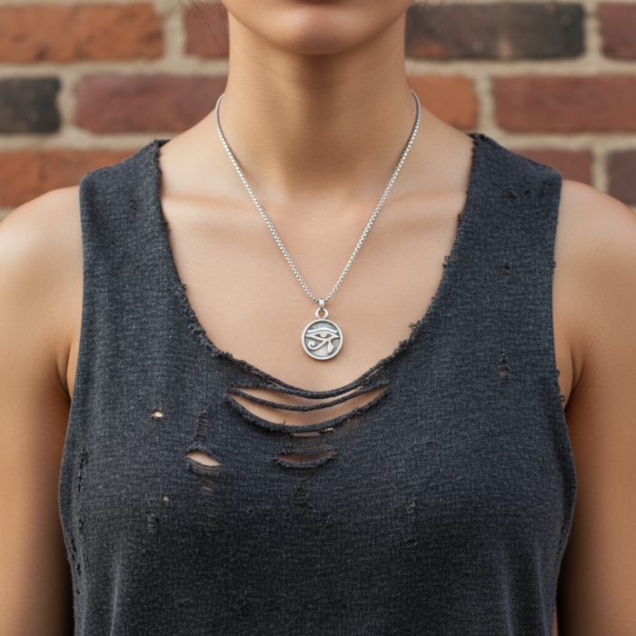 Güneş Tanrısı Ranın Gözü Madalyon Gümüş Kaplama Örme Zincir Kolye