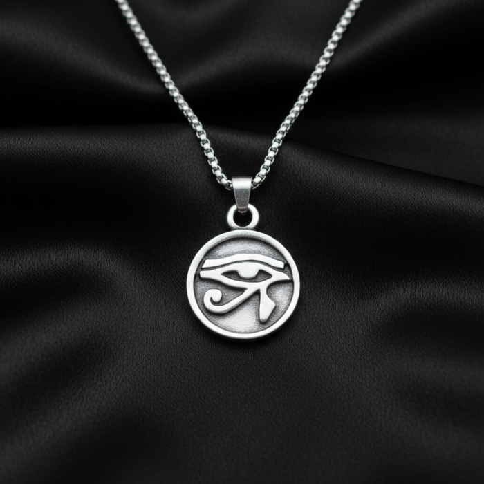 Güneş Tanrısı Ranın Gözü Madalyon Gümüş Kaplama Örme Zincir Kolye