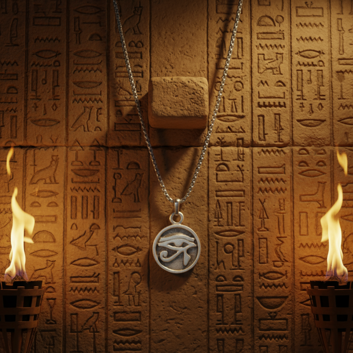 Güneş Tanrısı Ranın Gözü Madalyon Gümüş Kaplama Örme Zincir Kolye