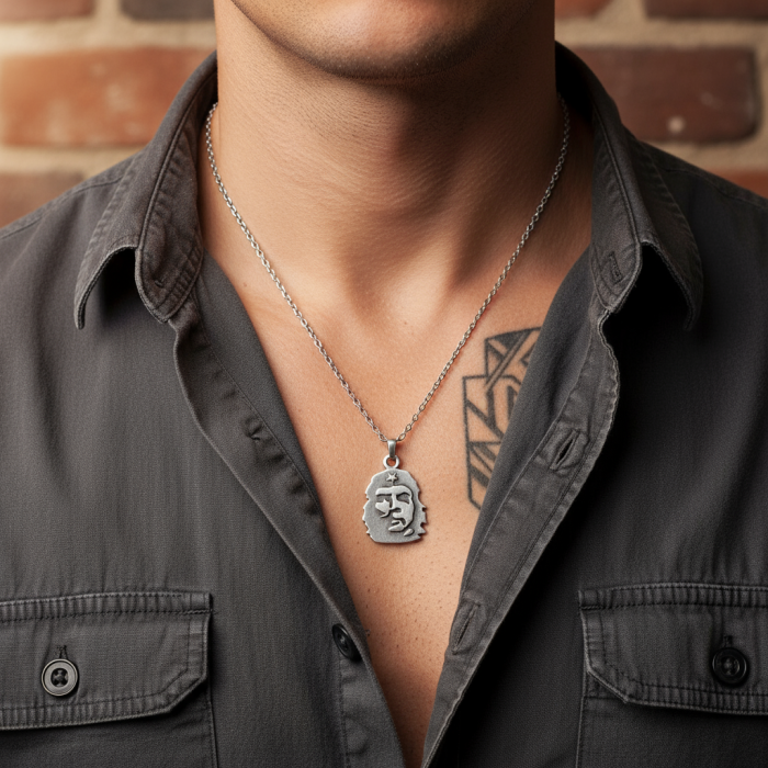 Özgür Che Guevara Kolye Gümüş Kaplama Düz Zincir Kolye