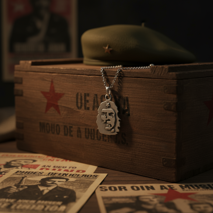 Özgür Che Guevara Kolye Gümüş Kaplama Düz Zincir Kolye