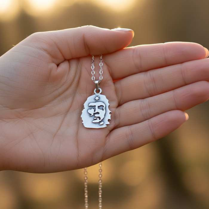 Özgür Che Guevara Kolye Gümüş Kaplama Düz Zincir Kolye