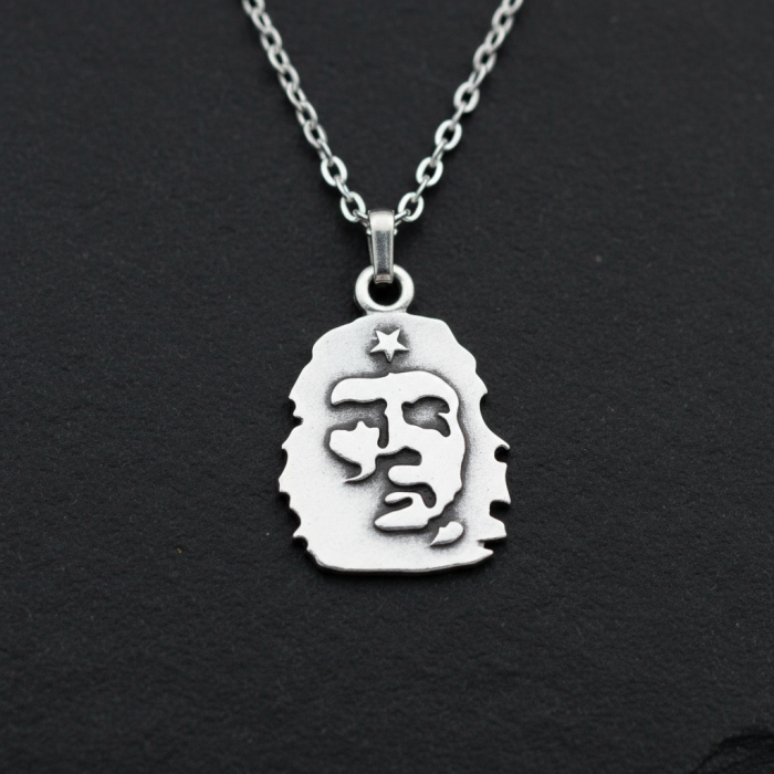 Özgür Che Guevara Kolye Gümüş Kaplama Düz Zincir Kolye