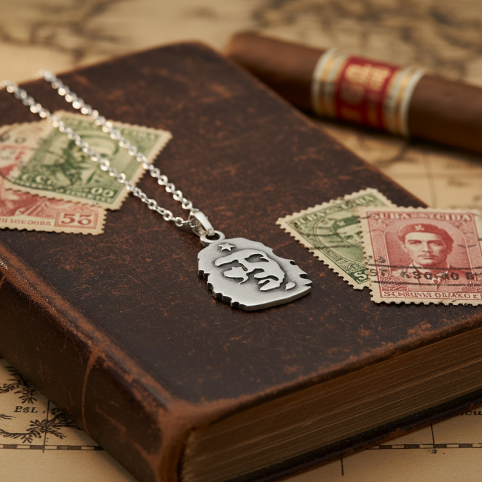 Özgür Che Guevara Kolye Gümüş Kaplama Düz Zincir Kolye