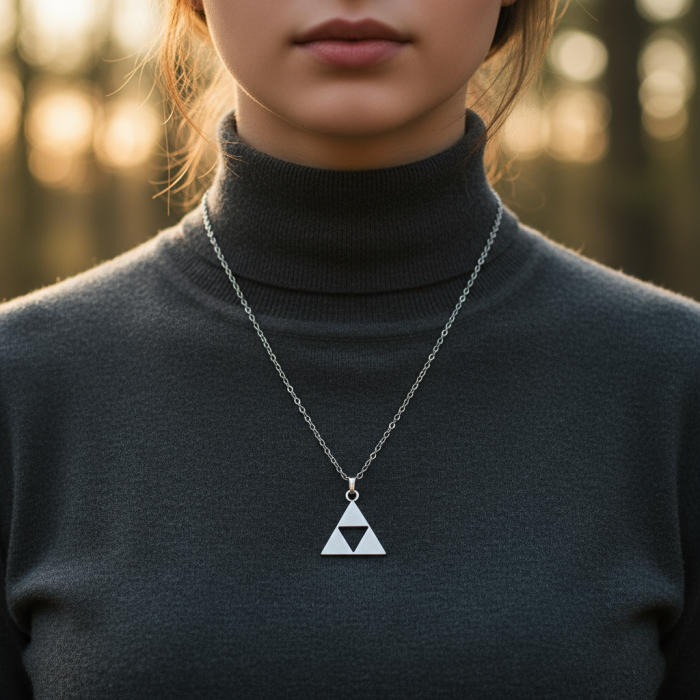 The Legend Of Zelda - Üçgen Gümüş Kaplama Düz Zincir Kolye