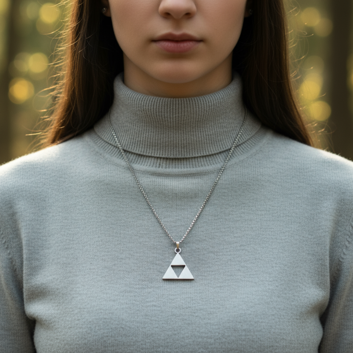 The Legend Of Zelda - Üçgen Gümüş Kaplama Örme Zincir Kolye