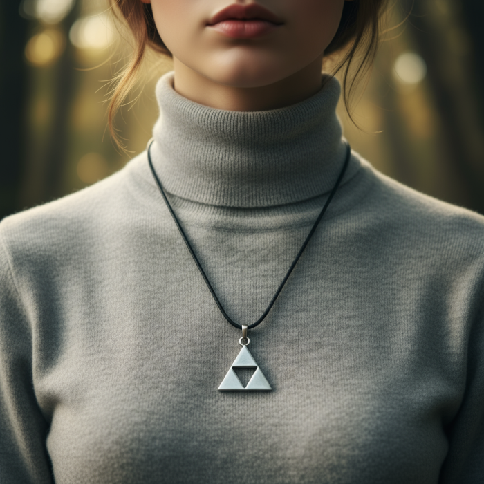 The Legend Of Zelda - Üçgen Gümüş Kaplama Deri İp Kolye