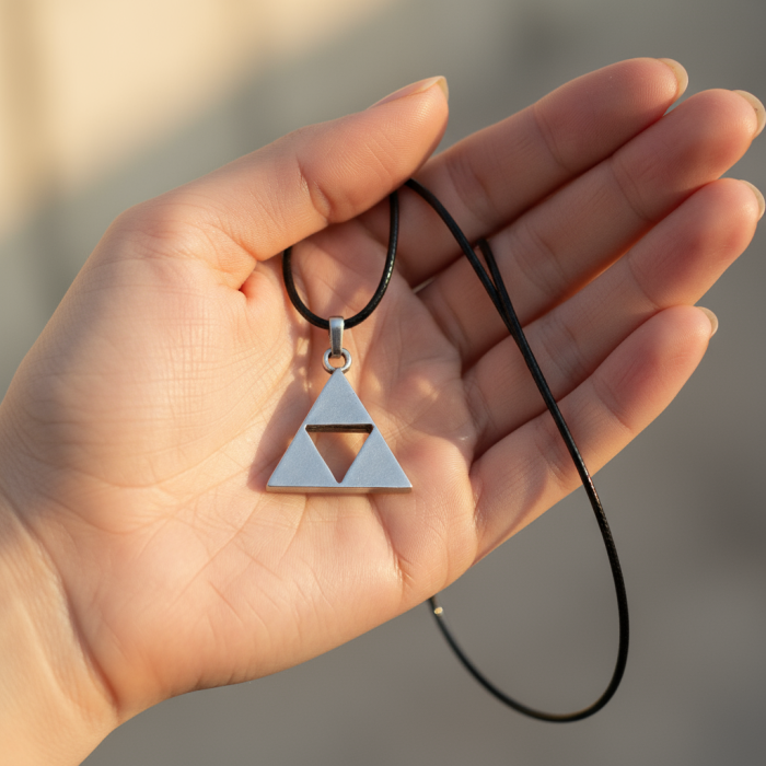 The Legend Of Zelda - Üçgen Gümüş Kaplama Deri İp Kolye