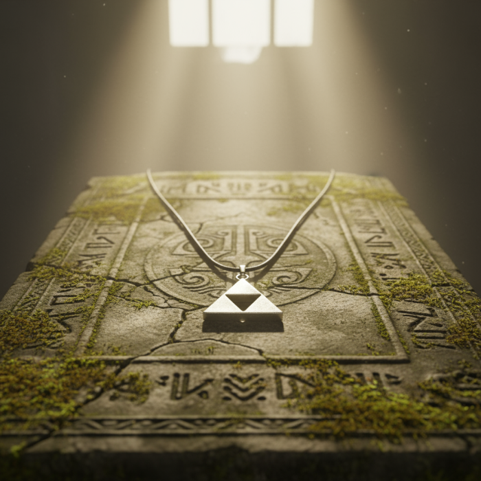 The Legend Of Zelda - Üçgen Gümüş Kaplama Deri İp Kolye