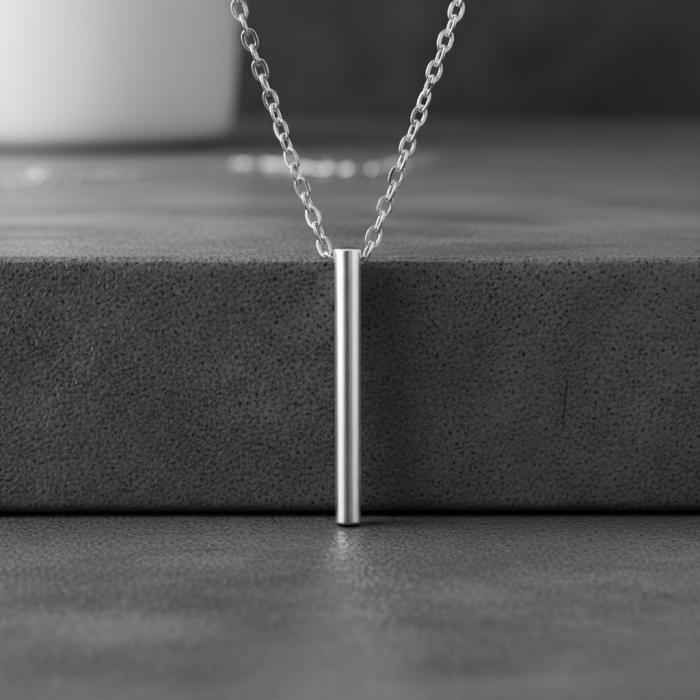 Silindir Çubuk Gümüş Kaplama Düz Zincir Kolye