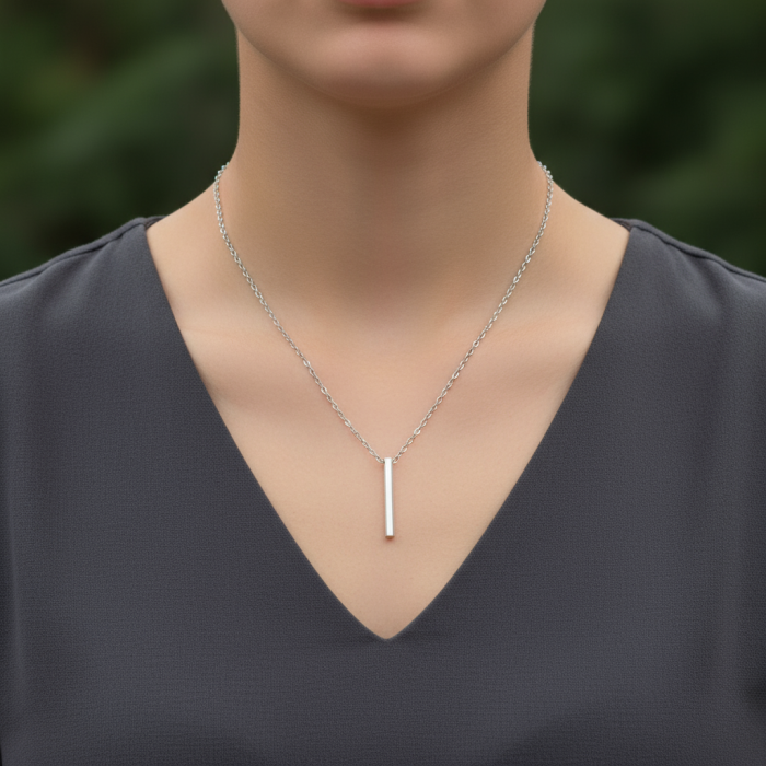 Silindir Çubuk Gümüş Kaplama Düz Zincir Kolye