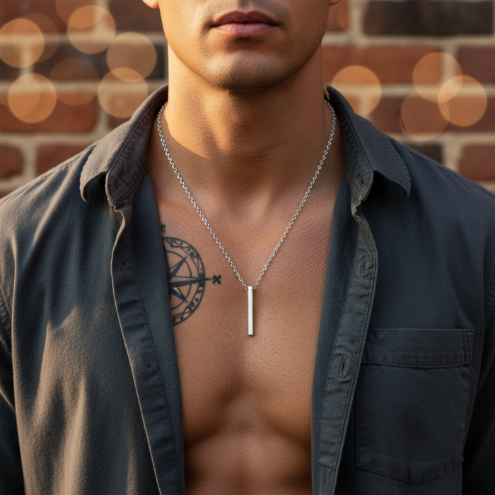 Silindir Çubuk Gümüş Kaplama Düz Zincir Kolye