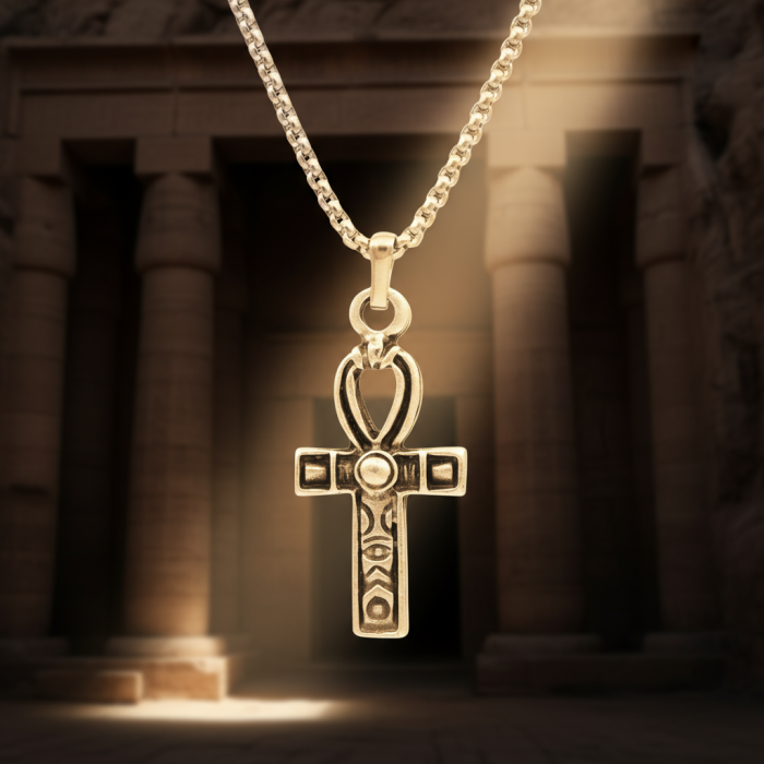 Ankh Anahtarı - Nilin Anahtarı Gümüş Kaplama Örme Zincir Kolye