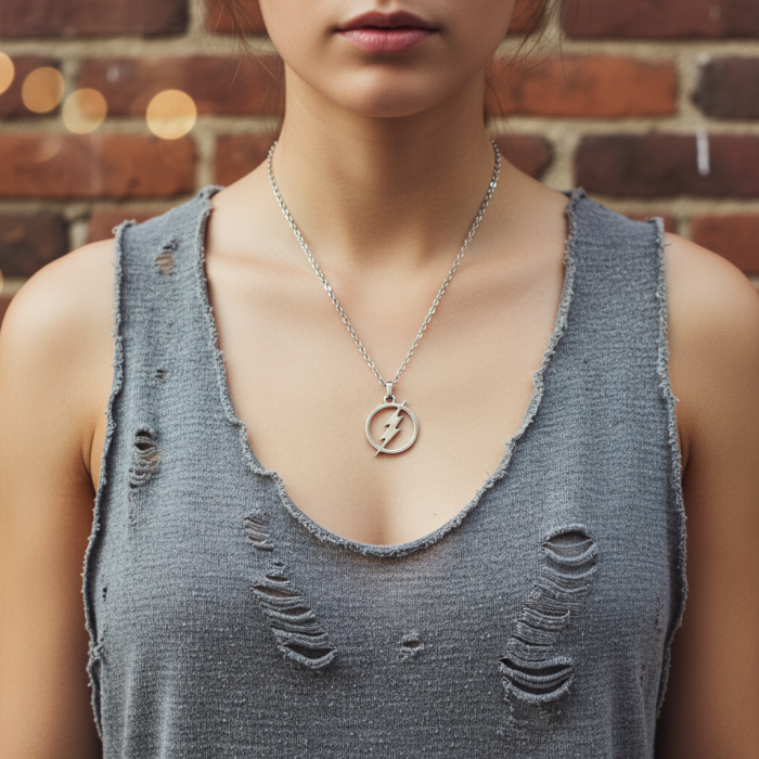 Şimşek - The Flash Gümüş Kaplama Düz Zincir Kolye