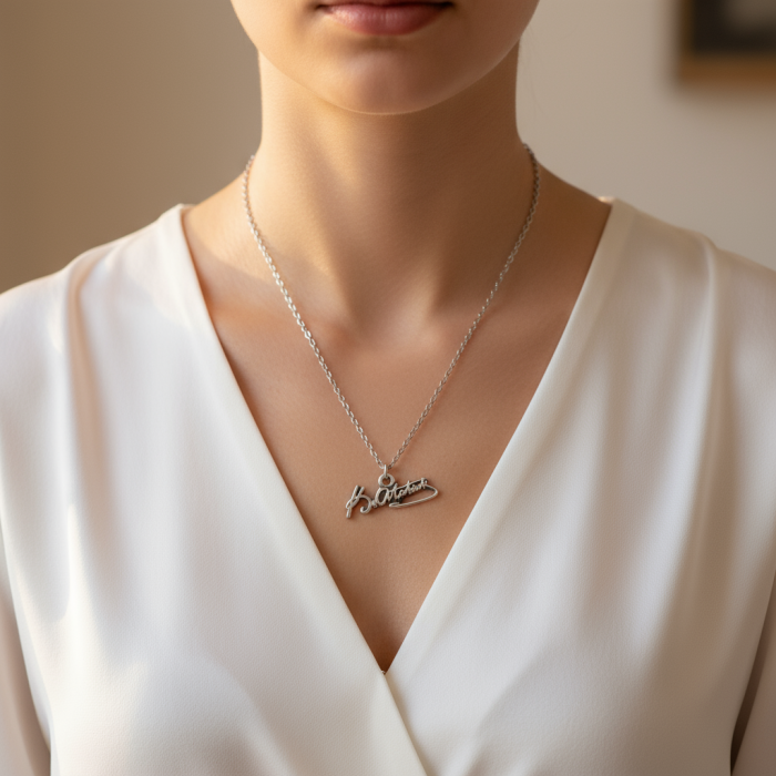 Mustafa Kemal Atatürk İmzalı Gümüş Kaplama Düz Zincir Kolye