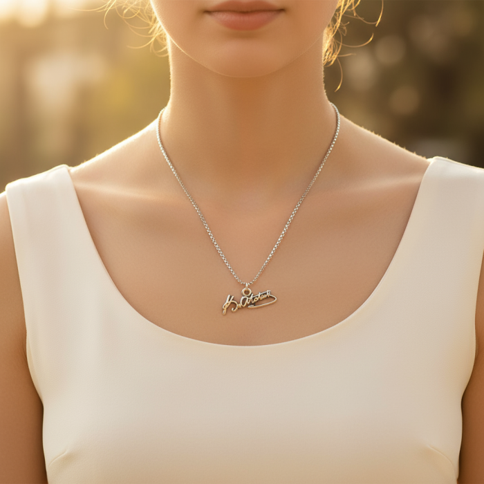 Mustafa Kemal Atatürk İmzalı Gümüş Kaplama Örme Zincir Kolye