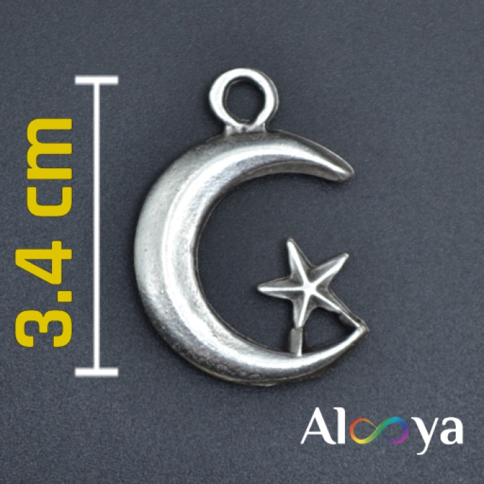 Ay Yıldız Gümüş Kaplama Örme Zincir Kolye