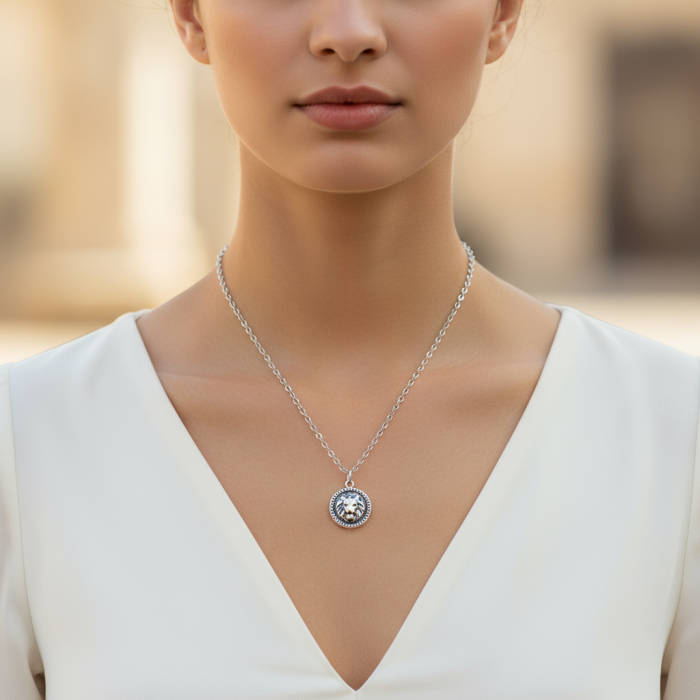 Minimal Aslan Madalyon Gümüş Kaplama Düz Zincir Kolye