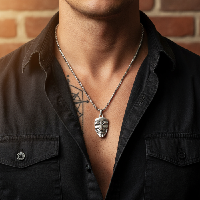 Direniş V For Vendetta Gümüş Kaplama Örme Zincir Kolye