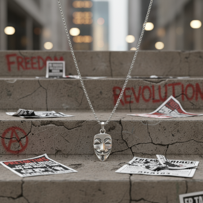 Direniş V For Vendetta Gümüş Kaplama Örme Zincir Kolye