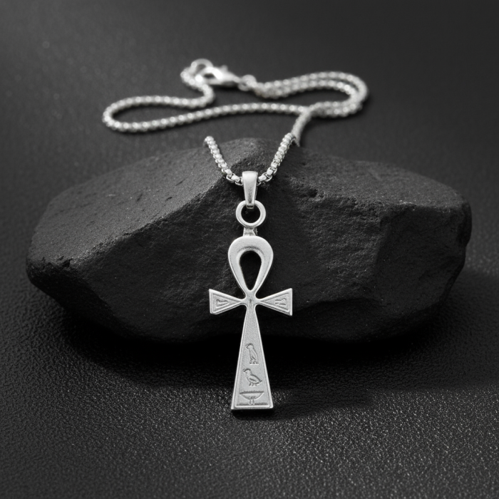 Ankh Anahtarı - Nilin Anahtarı Gümüş Kaplama Örme Zincir Kolye
