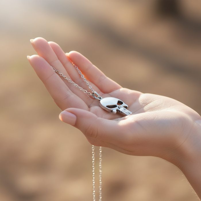 Punisher Cezalandırıcı Gümüş Kaplama Düz Zincir Kolye